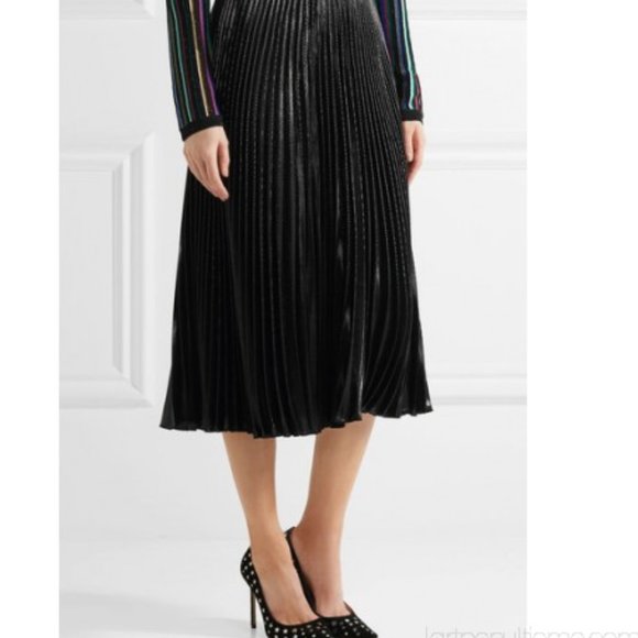 DVF Heavyn Pleated metallic Crepe Shimmer Black Holiday Skirt 4 - Picture 4 of 16
